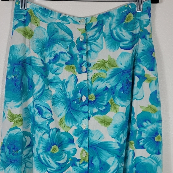 Y2K Vintage Button Front Floral Midi Skirt Size 12/M Blue Fairy Cottage Pockets - Picture 2 of 12